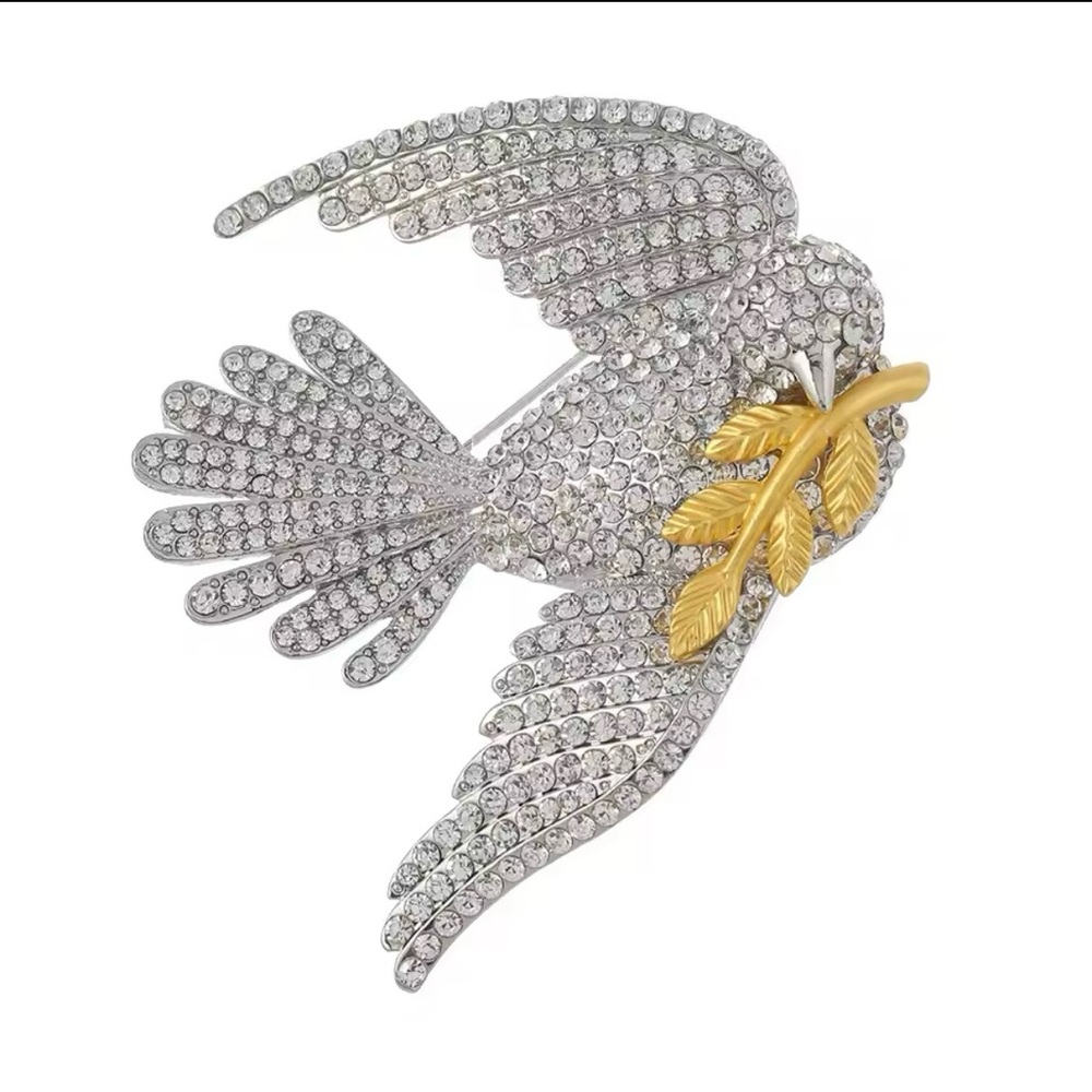 Large Rhinestone Dove In Flight Bird Pin Brooch - Picture 6 of 7